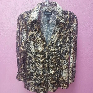 INC International Concepts Snake-print V Neck Blouse